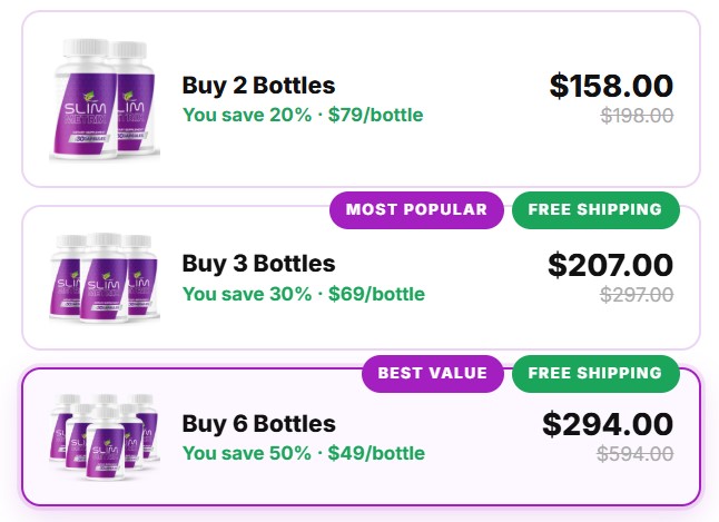 SlimMetrix Pricing — 1, 3 or 6 Bottle Packages